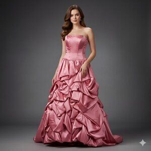 Jessica McClintock Pink Satin Ruched Prom Dress